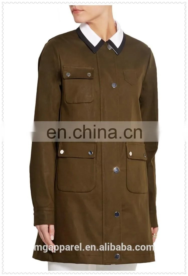 new arrival loose fit army green canvas western coats made in china