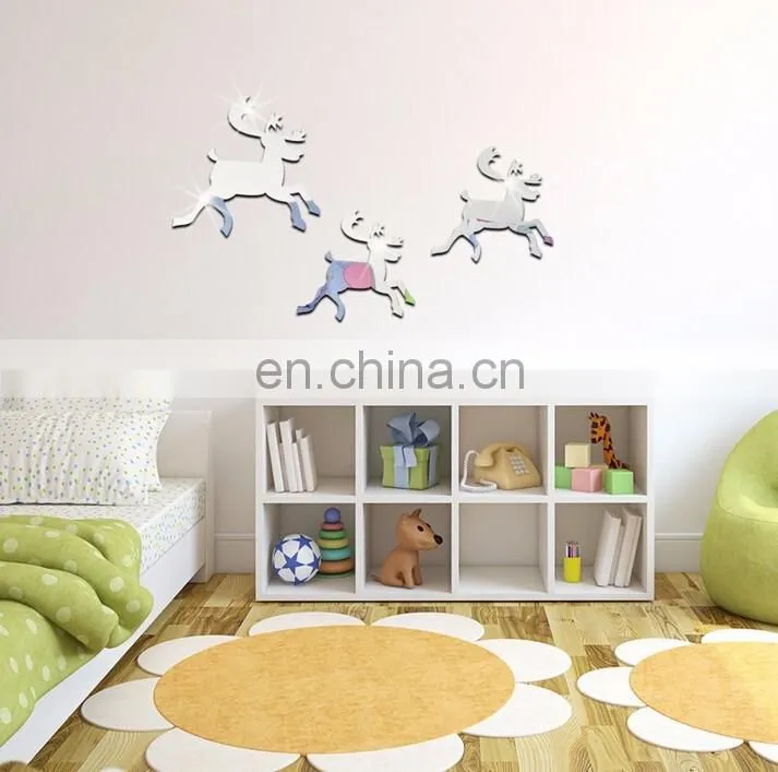 Room Decoration Christmas Reindeer Removable Mirror Wall Sticker Home Decoration Wholesale