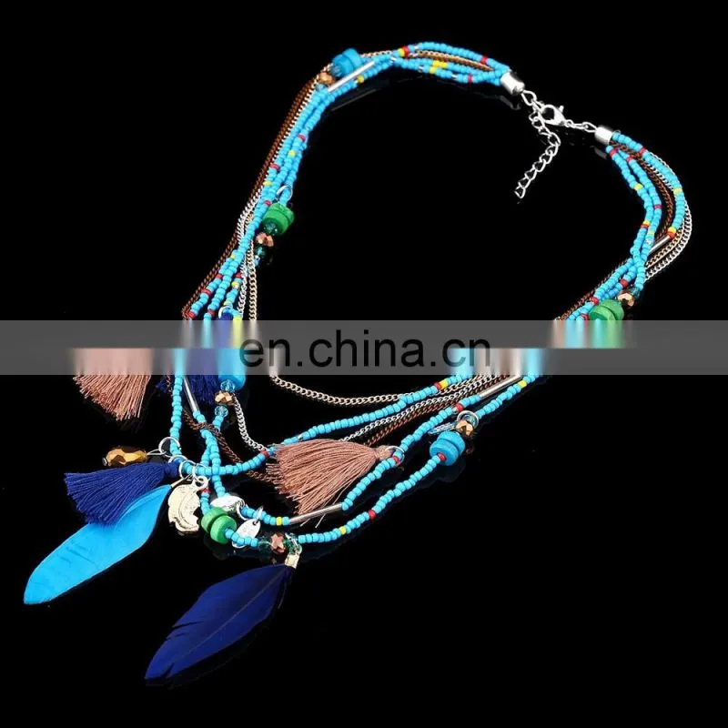 New Fashion Feather Women Necklace Beaded Necklace Chains Jewelry