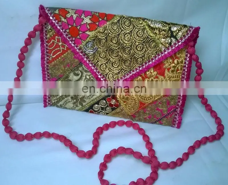 2015 New Valentines Womens Ladies Vintage Banjara Colorful Hand Zari Embroidered Unique Patch Handbag Clutch Tote Purse Pouch