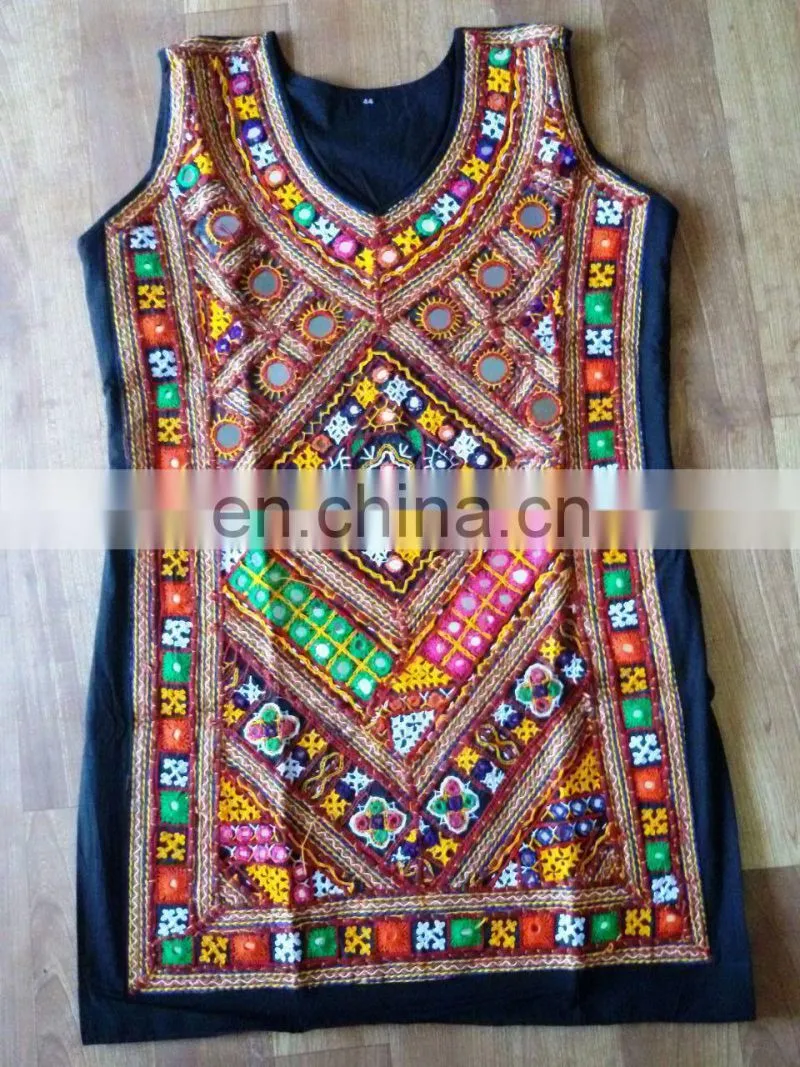 Hot Traditional exclusive creation unique beautiful design Pom Pom Border kutch colorful Pakkowork Handmade embroidered Kurti