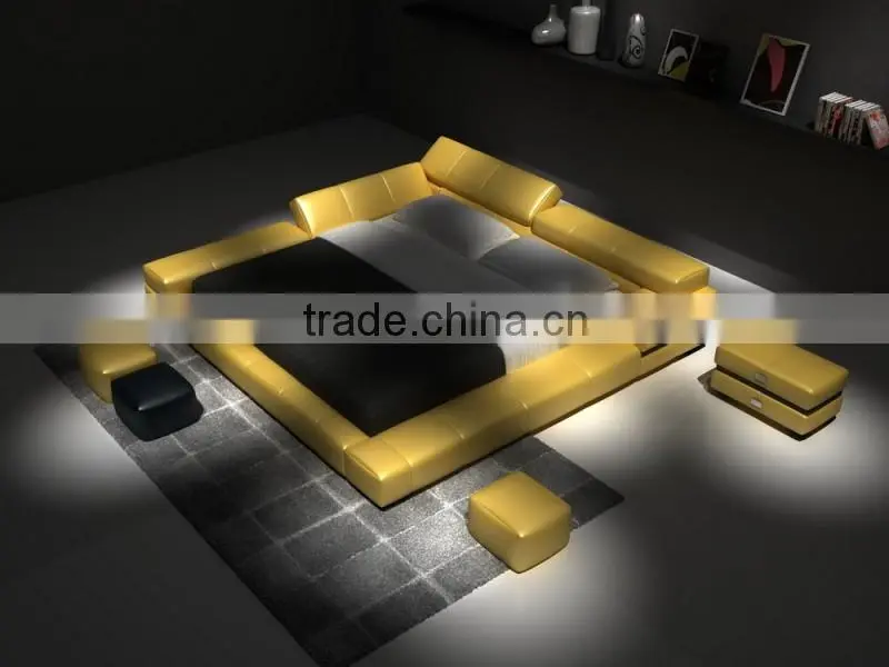 Luxury white leather bed with high headboard