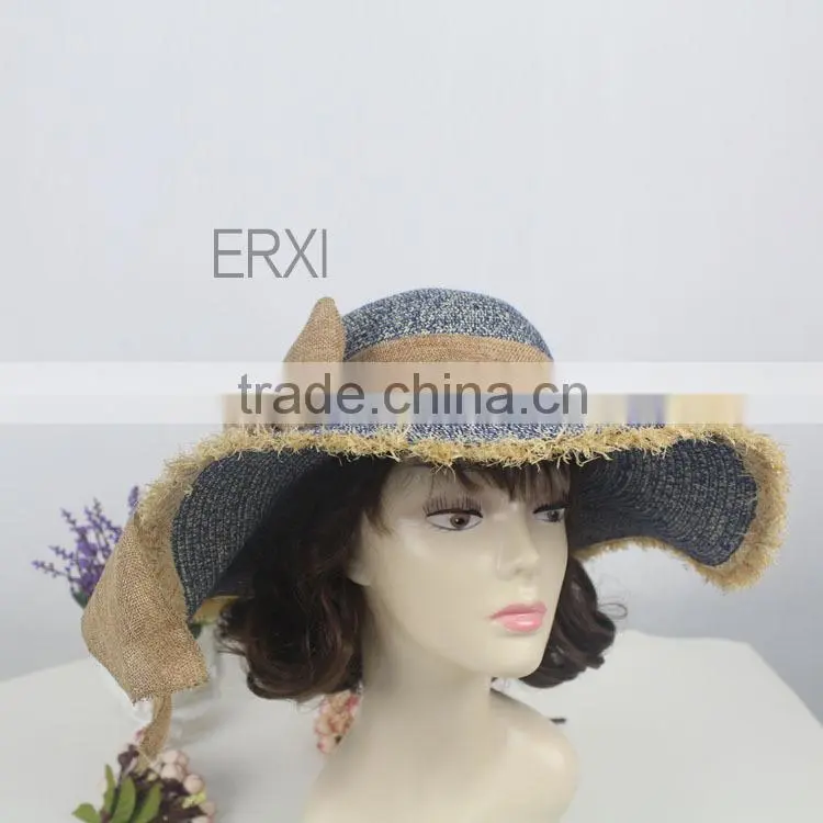 New Design Cheap Promation Straw Hat to Sinamay Bowknot Decorate