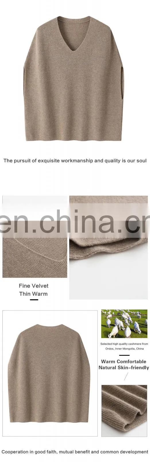 Women's Loose Knit V Neck Cashmere Sleeveless Sweater Vest New Spring Autumn Collection 100% Cashmere Casual Style Front Logo