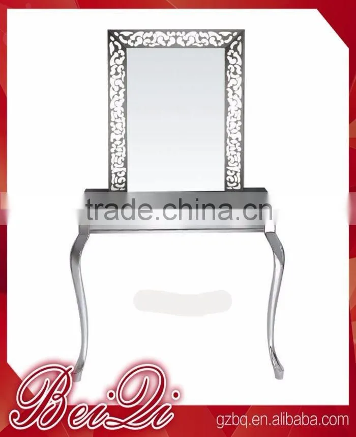 Beiqi 2016 Hot Silver Stainless Steel Engraving Mirror Station Makeup Mirror Unit Used Beauty Salon Furniture for Sale