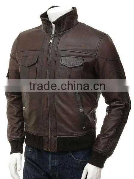 black distressed mens biker style leather jacket faded seam