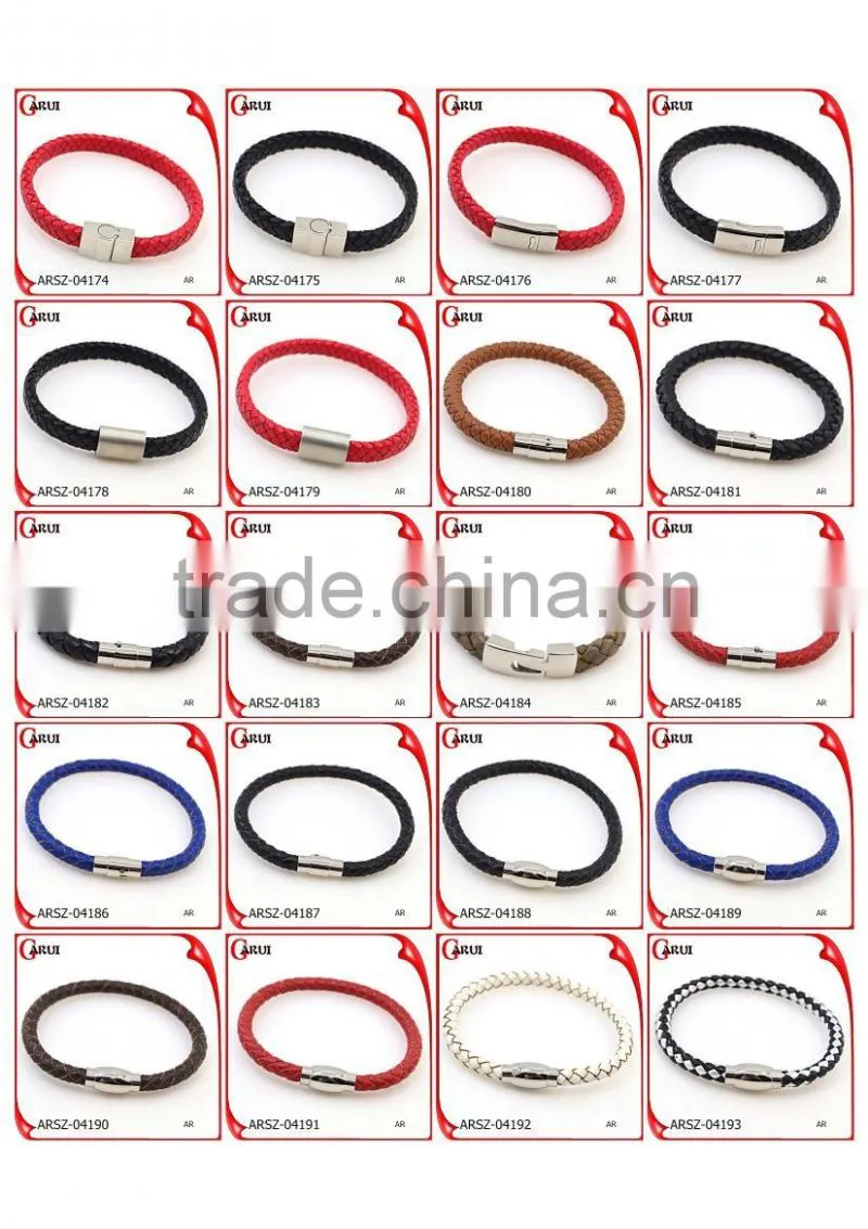 Fashion Stainless Steel Plated 18K Gold Clasp Red Leather Friendship Bracelet
