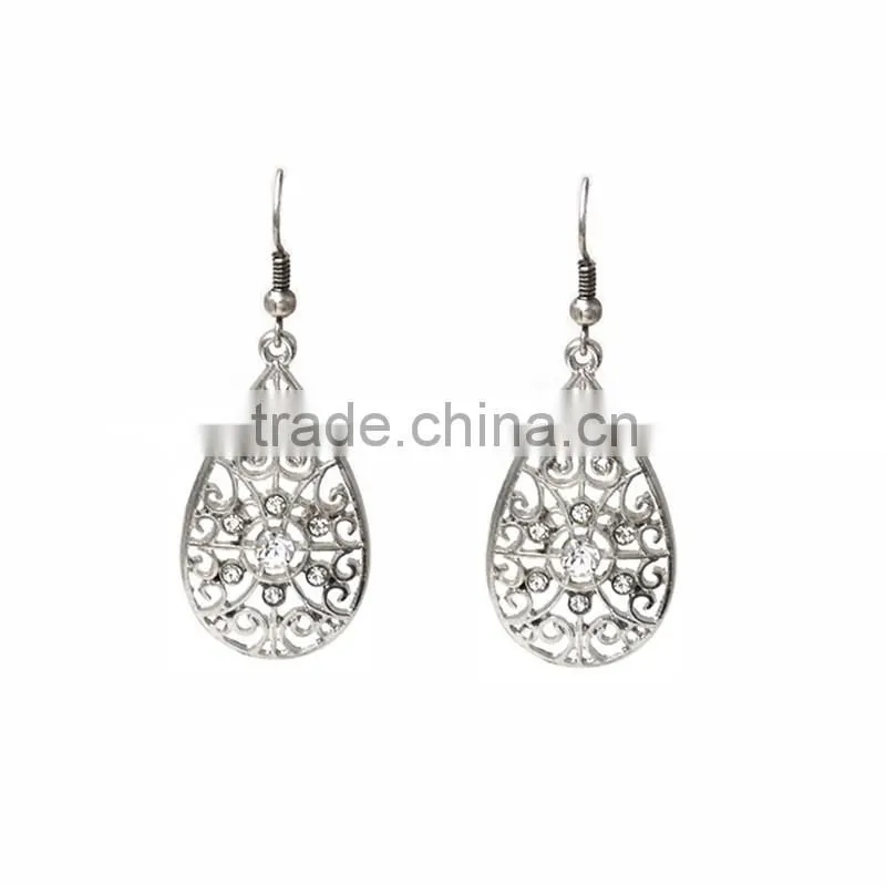 Fine Fantasy Rodium Plated Jewelry Rhinestone Paved Hollow Out Drop Earrings