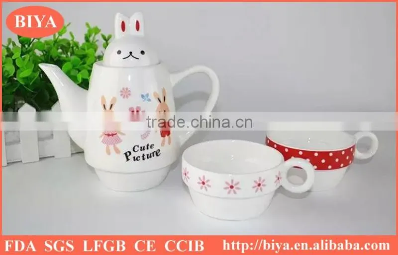 moroccan tea pot Customized plain white ceramic porcelain tea pot & kettle for two cup and saucer rabit