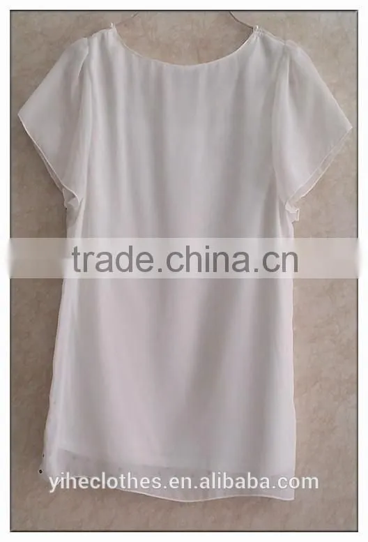 Simple wave point chiffon T-shirt O-neck girls t-shirt