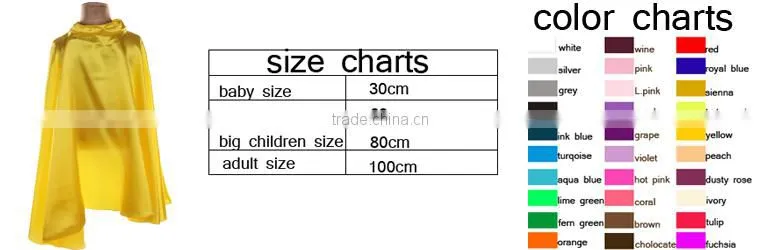 2016 Children capes superhero cape for girl satin wholesale capes