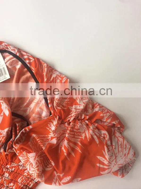 Deep V Collar White Leaves Short Sleeve Big Size Dress