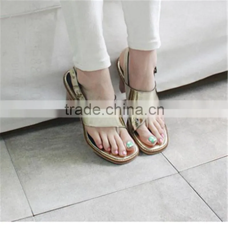 Gold sexy korean women thick heel sandals more than $1 dollar shoes