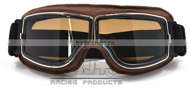 BJ-GT-011 Top Quality Adult Custom Coffee Leather Safety Spectacles Motocross Goggles