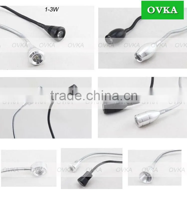3W Hotel Reading Lamp LED wall light bedside reading lamp with flexible gooseneck on/off switch