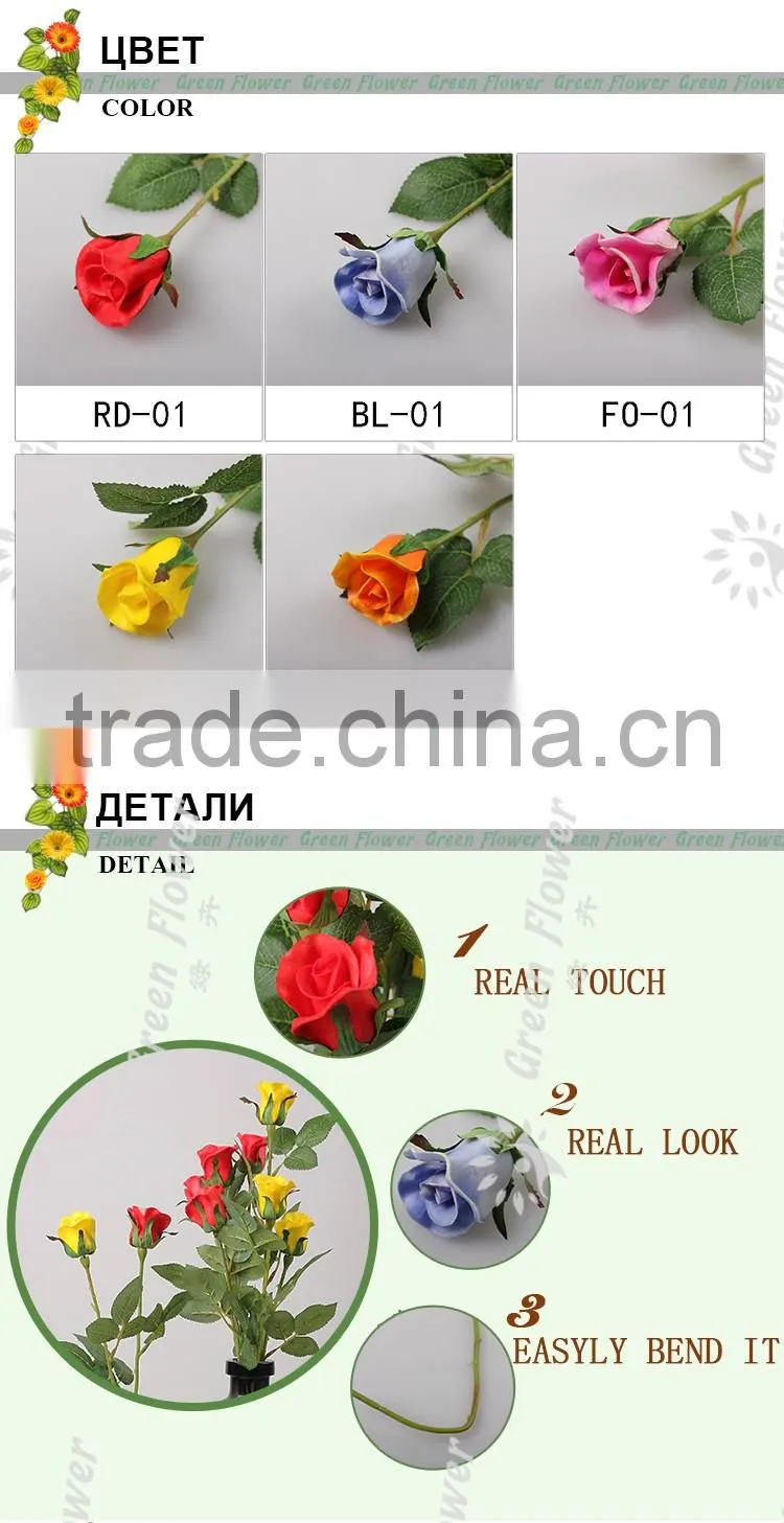 Greenflower 2016 Wholesale Real Touch Latex PU China 40CM Artificial Flowers Rose half blooming for wedding decoration