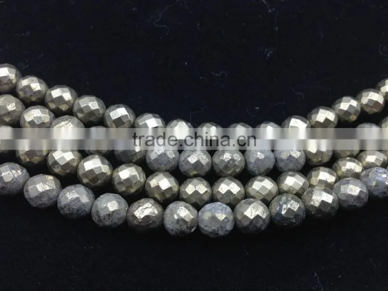 8mm round faceted pyrite loose beads for sales