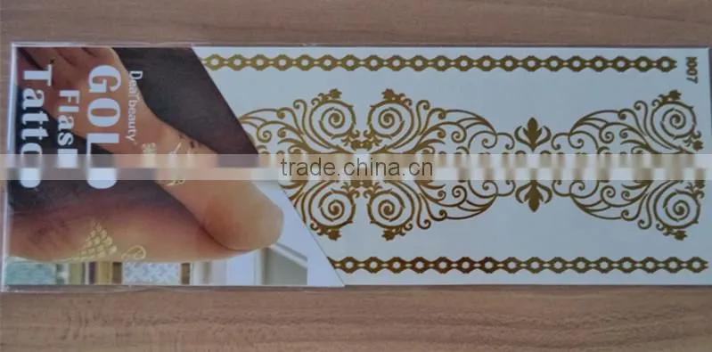 2015 NEW arabic temporary tattoos face jewelry sticker golden tattoo 7.5*23cm