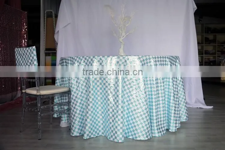 13"*108" blue plaid sequin wedding table runner