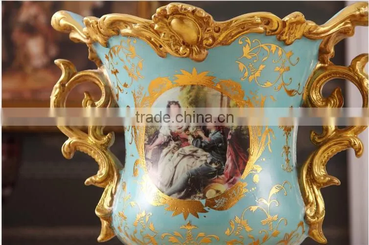 Antique brass European porcelain flower pots for home deco