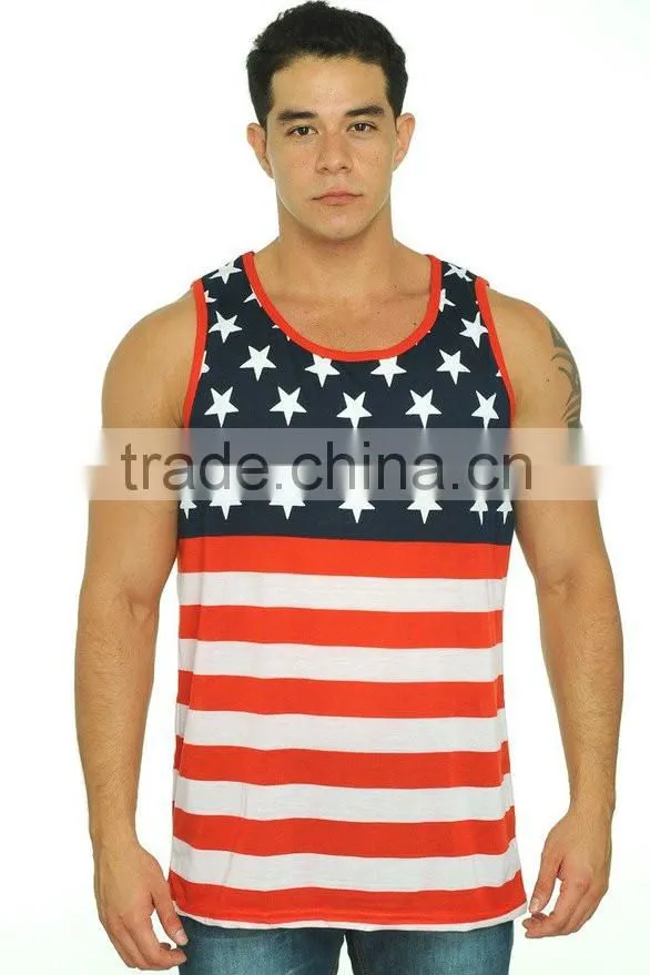 Men's Custom Printing Service Vest Stars & Stripes American Flag Tank Top Shirt
