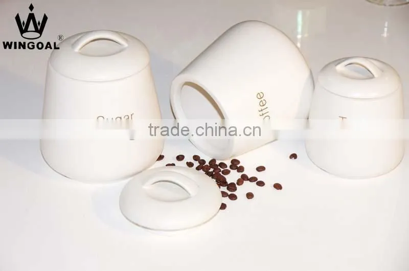 Set of 3 Simple design white ceramic jar