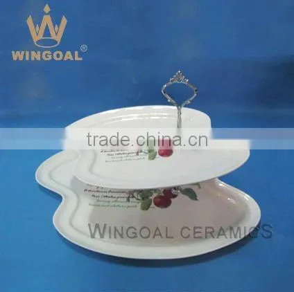 ceramic 2 tiers cake stand with decal