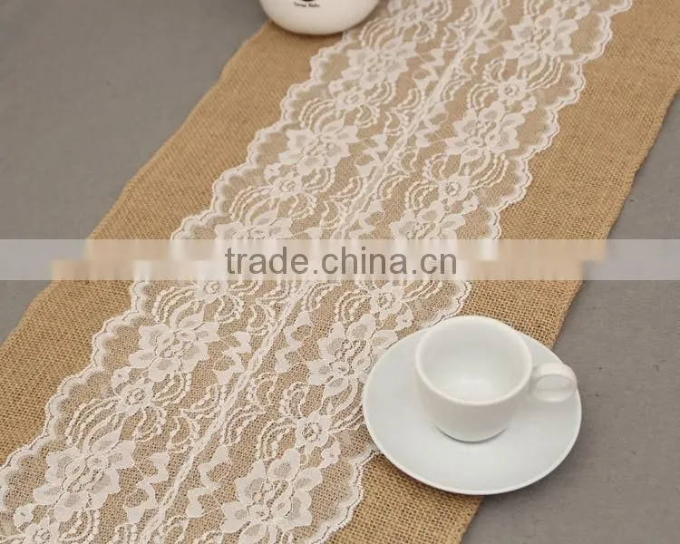 30*275cm Extra Large Burlap Tablecloth With Lace,Jute Burlap Trimming For Decoration