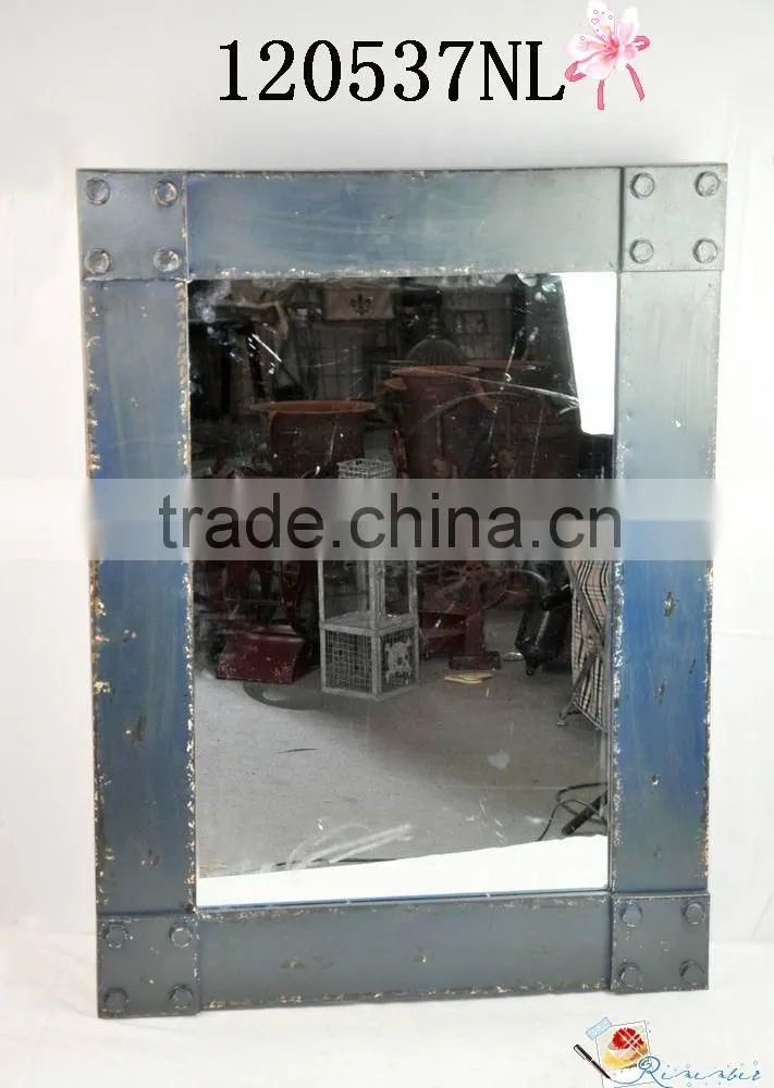 Antique decorative squares metal framed wall mirror with small steel balls designs at sides