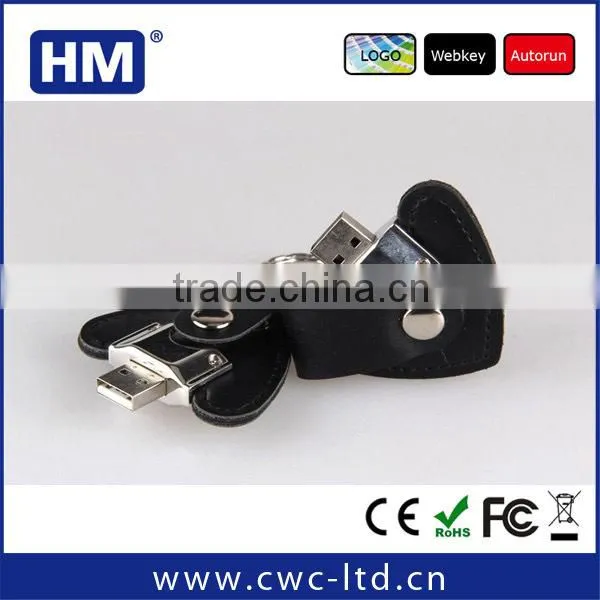Top selling USB leather usb flash drive with logo solution heart shape usb with full capacity