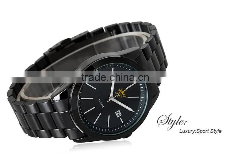 Classic Simple Black metal band watches Date display shiny Clock waterproof metal strap wrist watch
