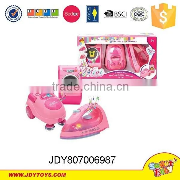 Plastic pink functional household appliance,cleaner&iron&kettle&washer play toys set