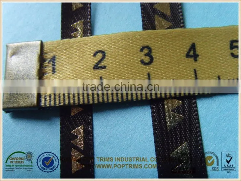 7mm shiny gold foil printing brown satin ribbon