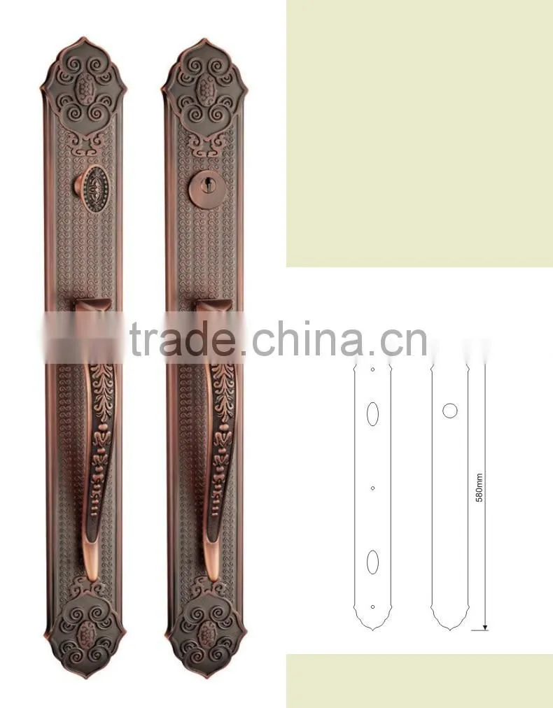 Wholesale Zinc Alloy handle door locks in big plate as 580mm long for villa and exterior doors