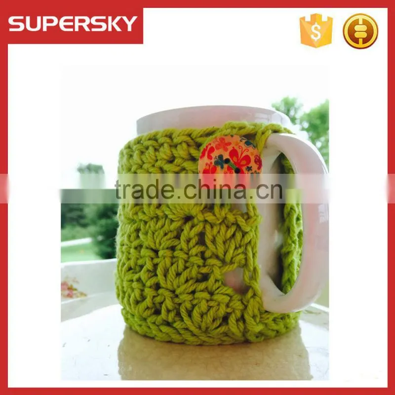 V-66 Lime green crochet knitted sleeve warmmer cup mug sweater