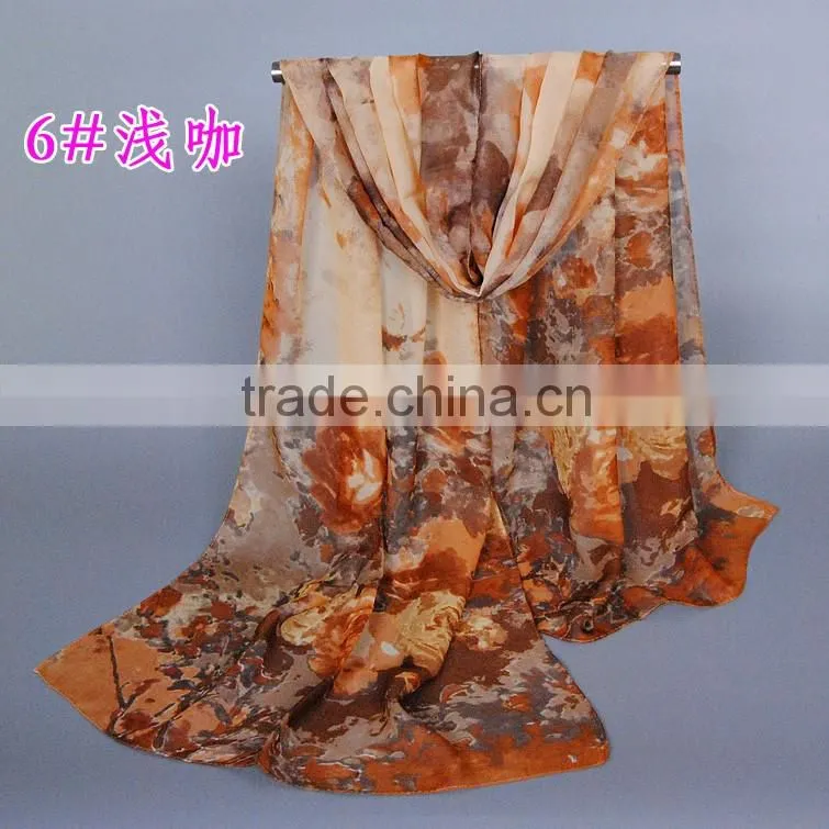 Scarf China Wholesale women fashion flowers Pattern scaves Chiffon silk 160*50 scarves pashmina shawls