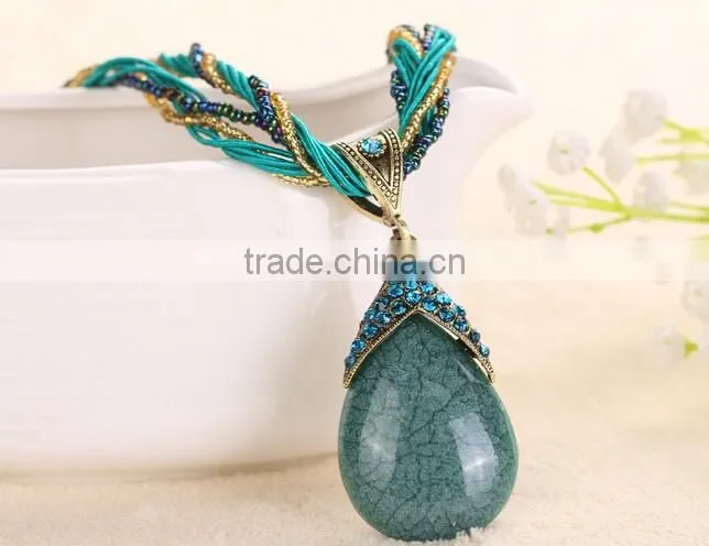 New Fashion Women Long Bib Crystal Pendant Vintage Statement Necklace Jewelry