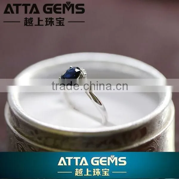 Fantastic 18K white gold women's ring-fashion gemstone ring with natural blue sapphire and diamond