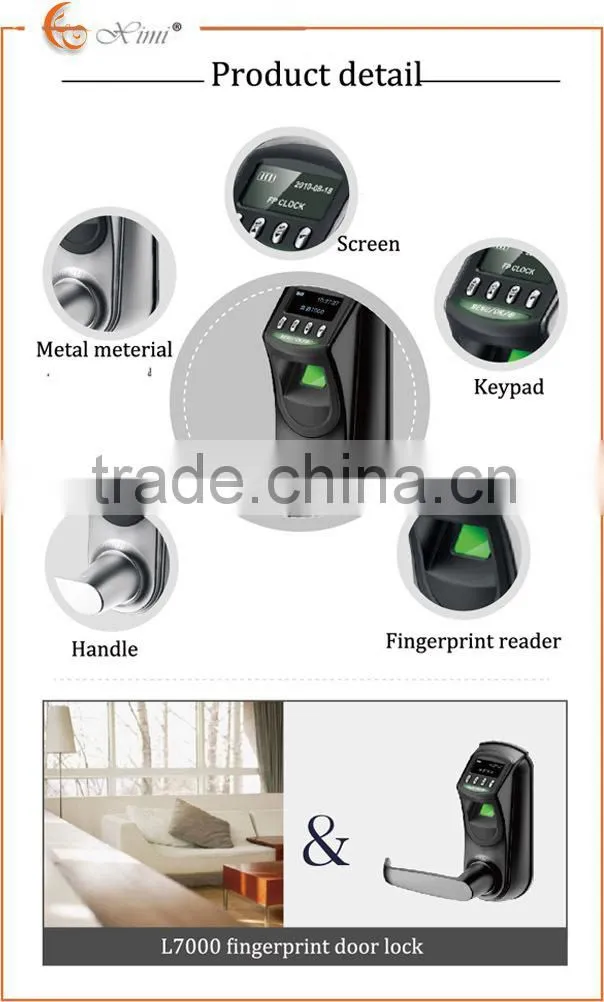 ZK fingerprint door lock with digital keypad and lcd screen USB communication to store the records