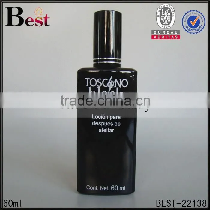 silk printing 60ml shiny black glass perfume bottle with shiny balck sprayer