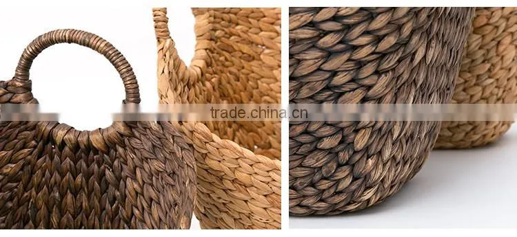 Natural water hyacinth woven storage basket with handles