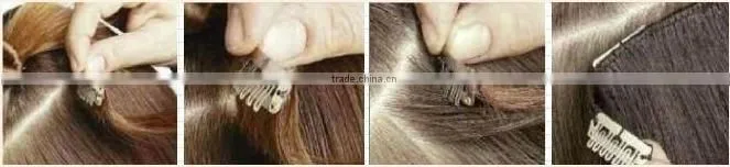 Fashion Lt Brown Full Head Clips Hair Extension Remy Virgin Hair For Women