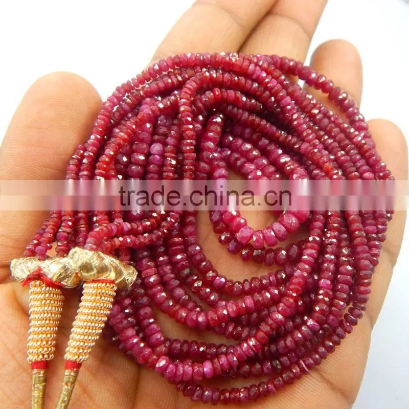 Natural Faceted Red Ruby Roundel Beads, Ruby Beads Strand