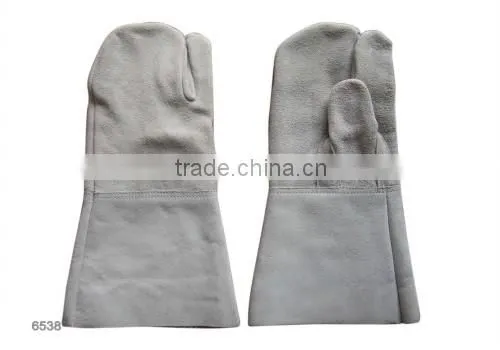Three fingers cow split leather welding glove