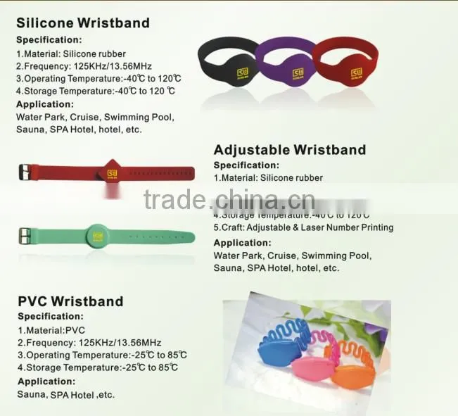 RFID silicone bracelets, Access control RFID wristbands/Paper Bracelets/Soft PVC Wristbands