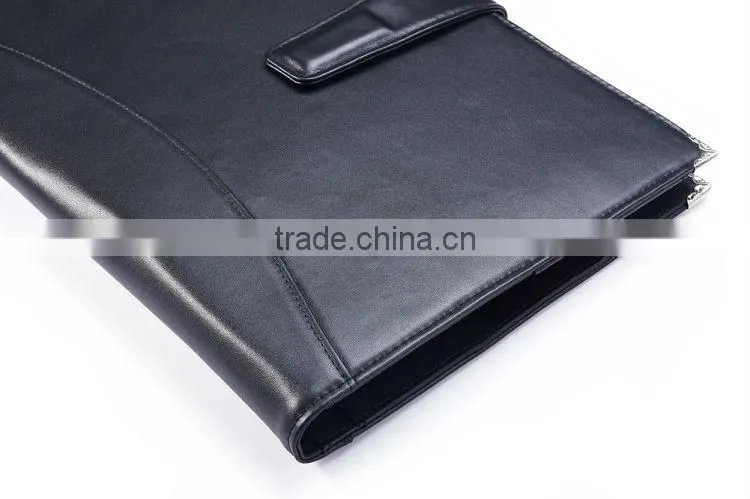 Black Leather Padfolio With Quick-Release Holder for iPad Mini
