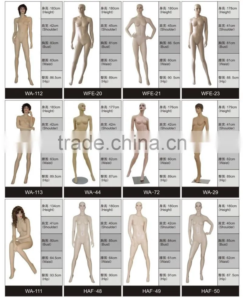 Wholesale custom ladies chrome or gold female manequins for clothes display