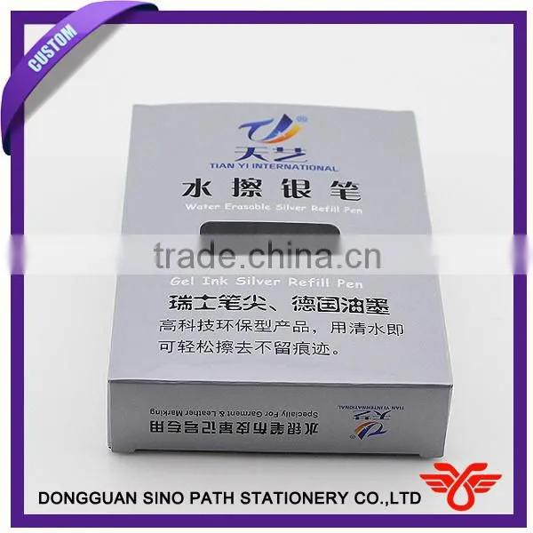 Water erasable silver refill pen, gel ink pen for leather industry