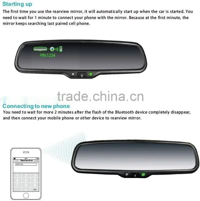 4.3 inch car interior rearview mirror with bluetooth function and backup camera display for most cars