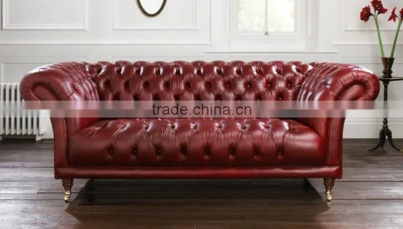 High quality lobby elegance leather sofa chesterfield red leather lounge sofa